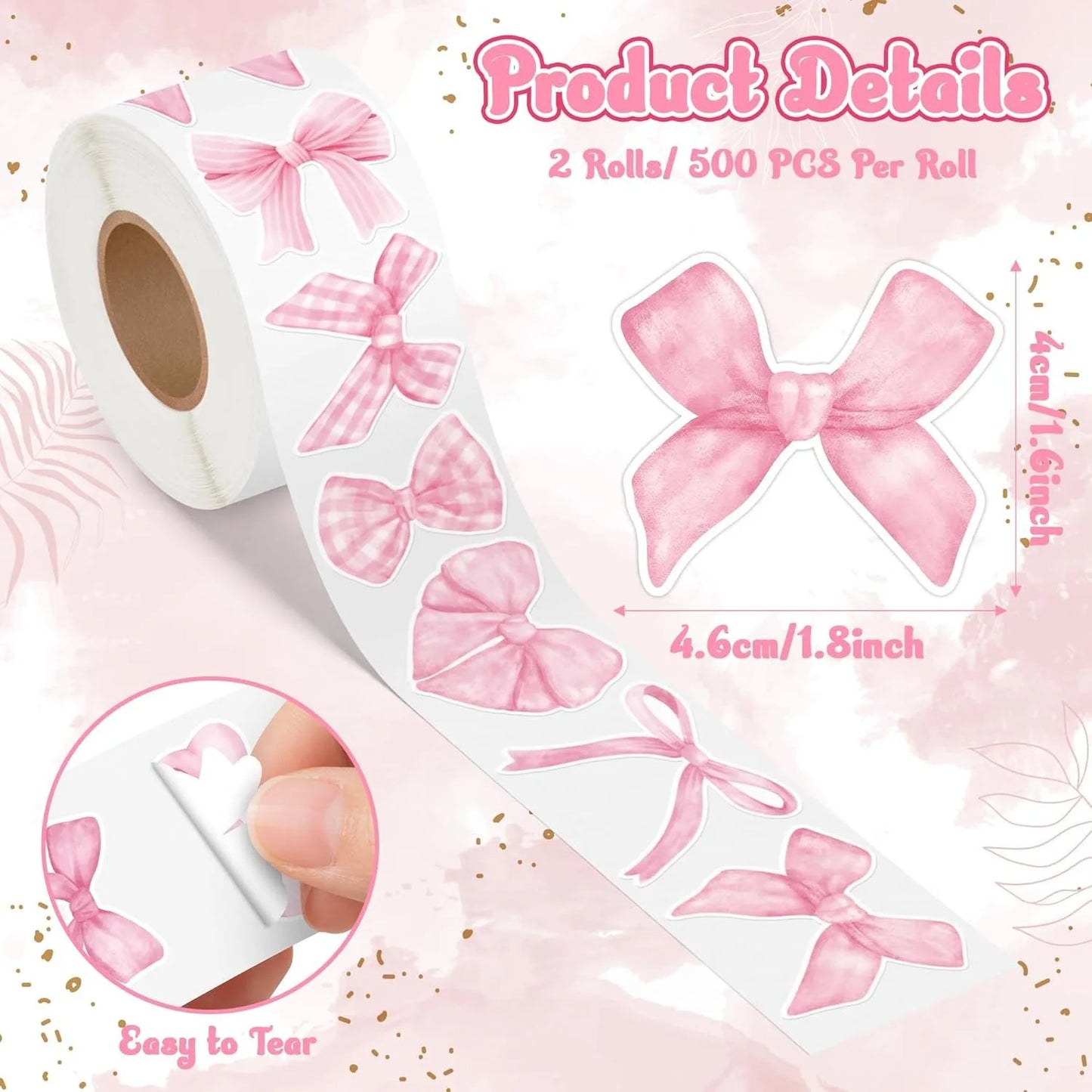 500Pcs/ 1 Roll Cartoon Bow Stickers