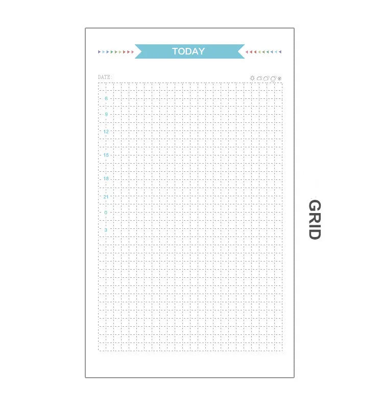 40 Sheet A5/A6 6 Ring Paper Refill Loose-leaf To Do/Weekly/Monthly/Grid