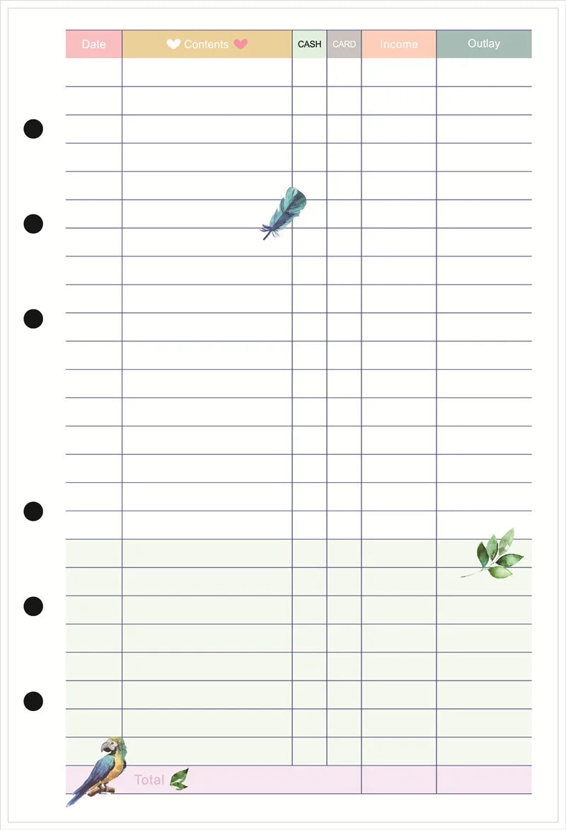 40 Sheet A5/A6 6 Ring Paper Refill Loose-leaf To Do/Weekly/Monthly/Grid