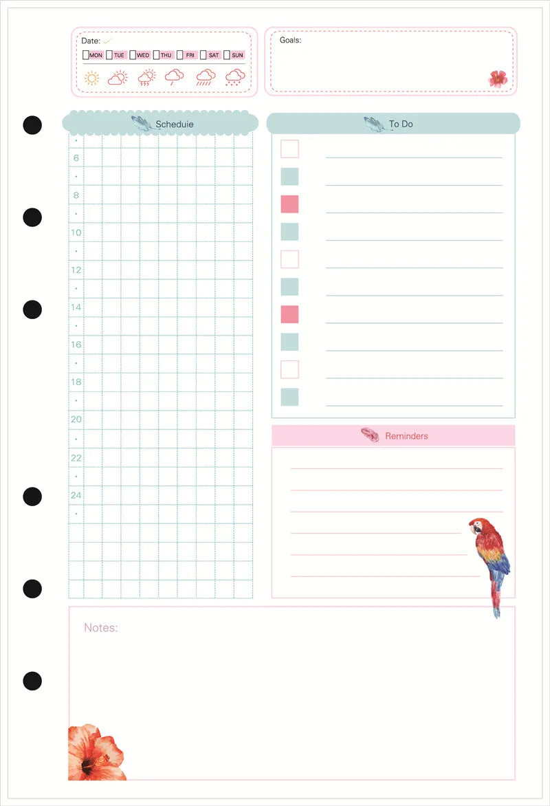 40 Sheet A5/A6 6 Ring Paper Refill Loose-leaf To Do/Weekly/Monthly/Grid