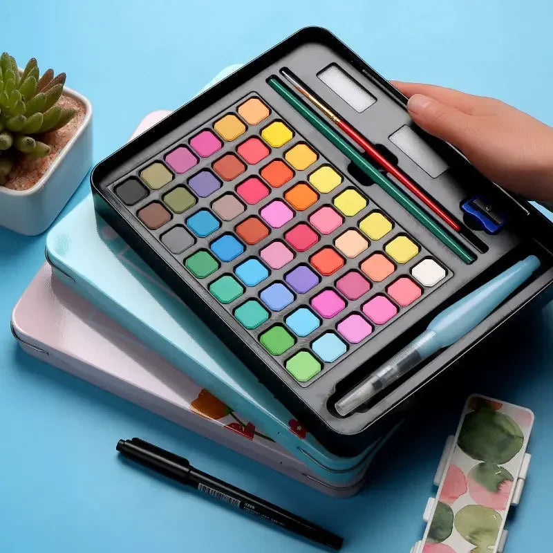 Watercolor Painting  48 Colors Solid Water Color Paint With Brush