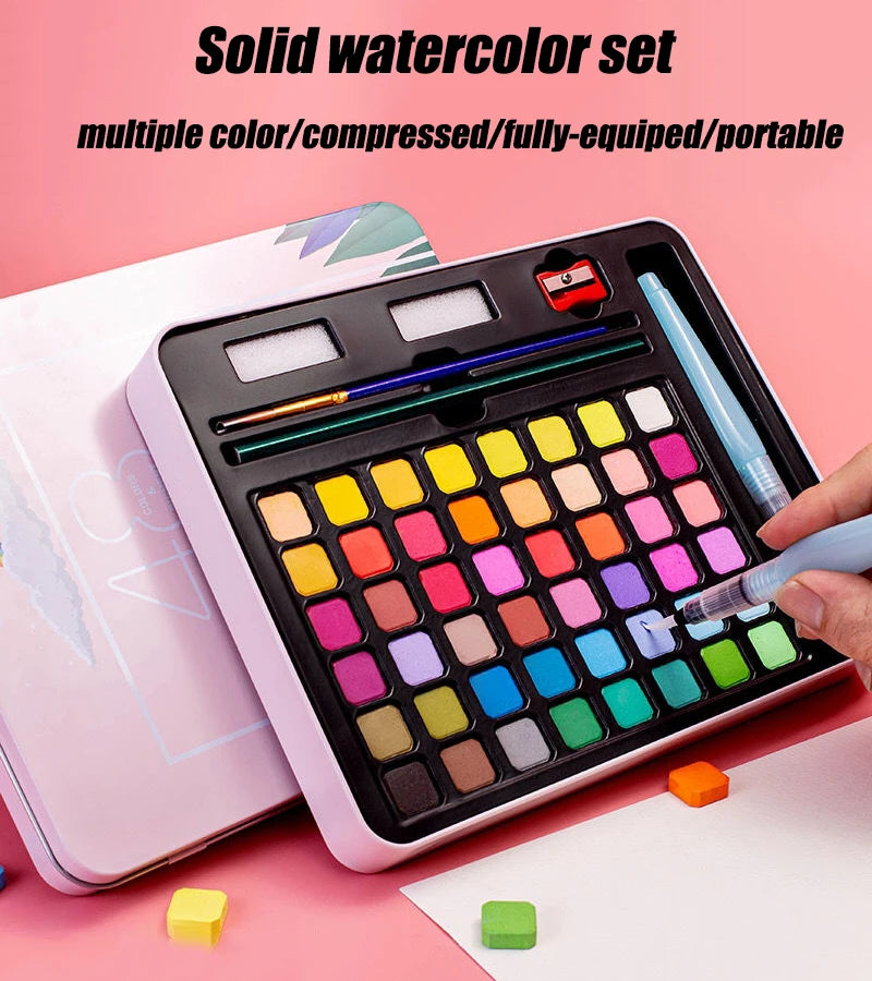Watercolor Painting  48 Colors Solid Water Color Paint With Brush