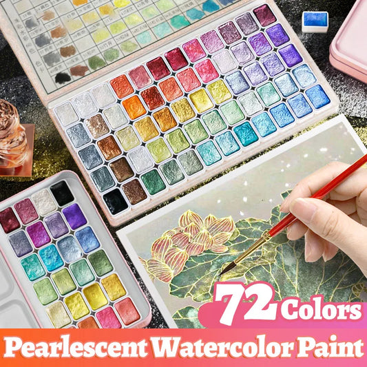 72 Colors Metallic Watercolors with Intense Sparkle