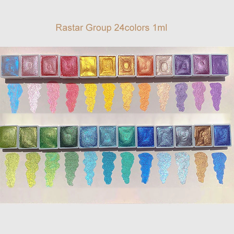 Watercolor set, 24 colors, Pearlescent Metal Solid