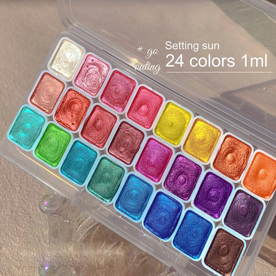 Watercolor set, 24 colors, Pearlescent Metal Solid