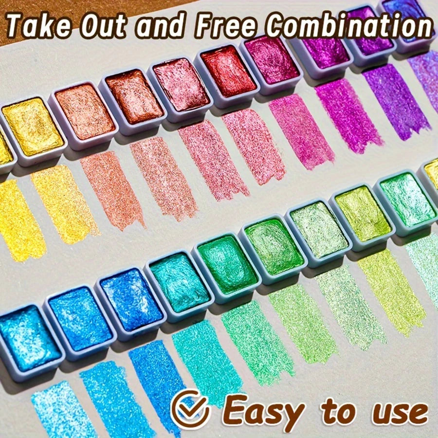 Watercolor set, 24 colors, Pearlescent Metal Solid