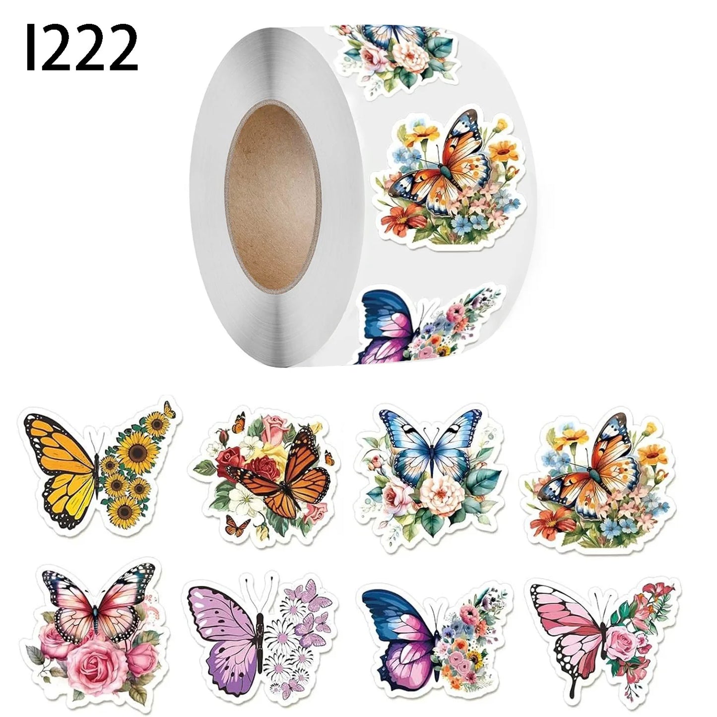 500Pcs /1 Rolls 3.8cm/1.5 inch Butterfly Flower Shaped Sticker