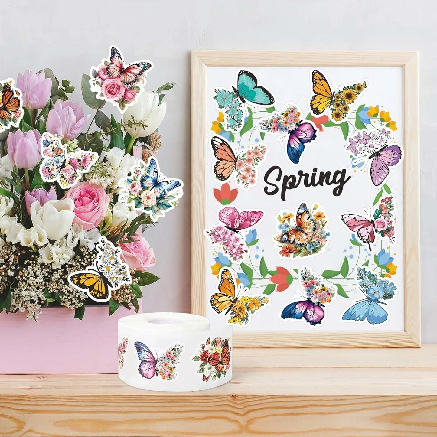 500Pcs /1 Rolls 3.8cm/1.5 inch Butterfly Flower Shaped Sticker