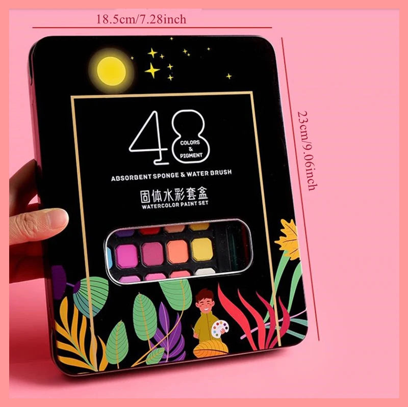 Watercolor Painting  48 Colors Solid Water Color Paint With Brush