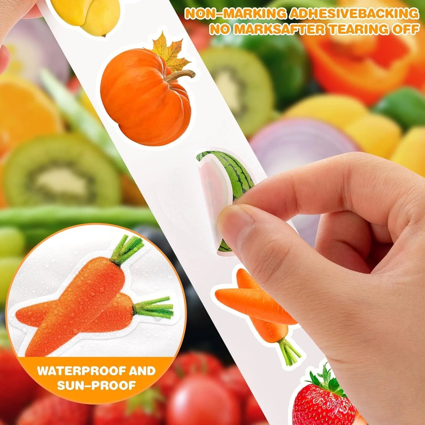 500 Pcs / roll 2.5cm Fruits and Vegetables Stickers
