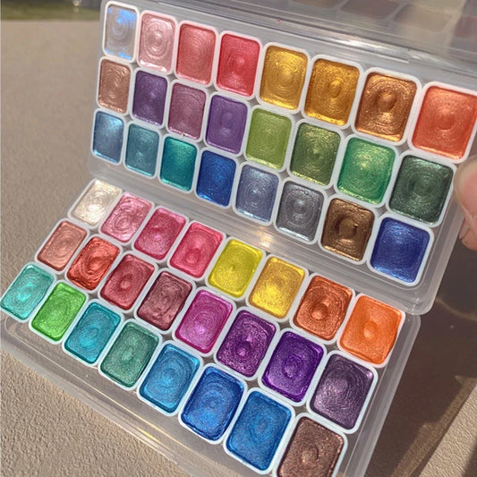 Watercolor set, 24 colors, pearlescent metal solid watercolor paints, suitable for calligraphy and painting, nail art, DIY craft