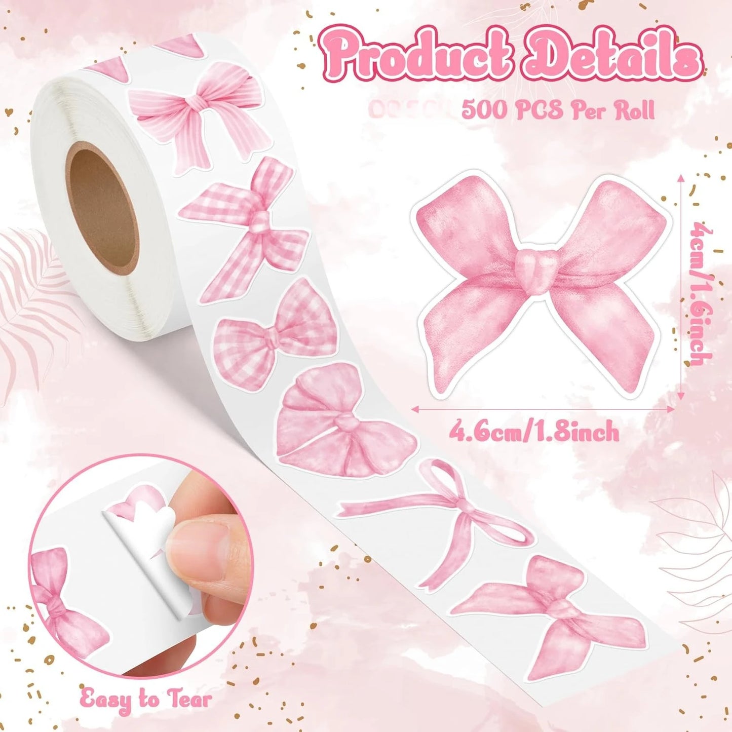 500Pcs/ 1 Roll Cartoon Bow Stickers