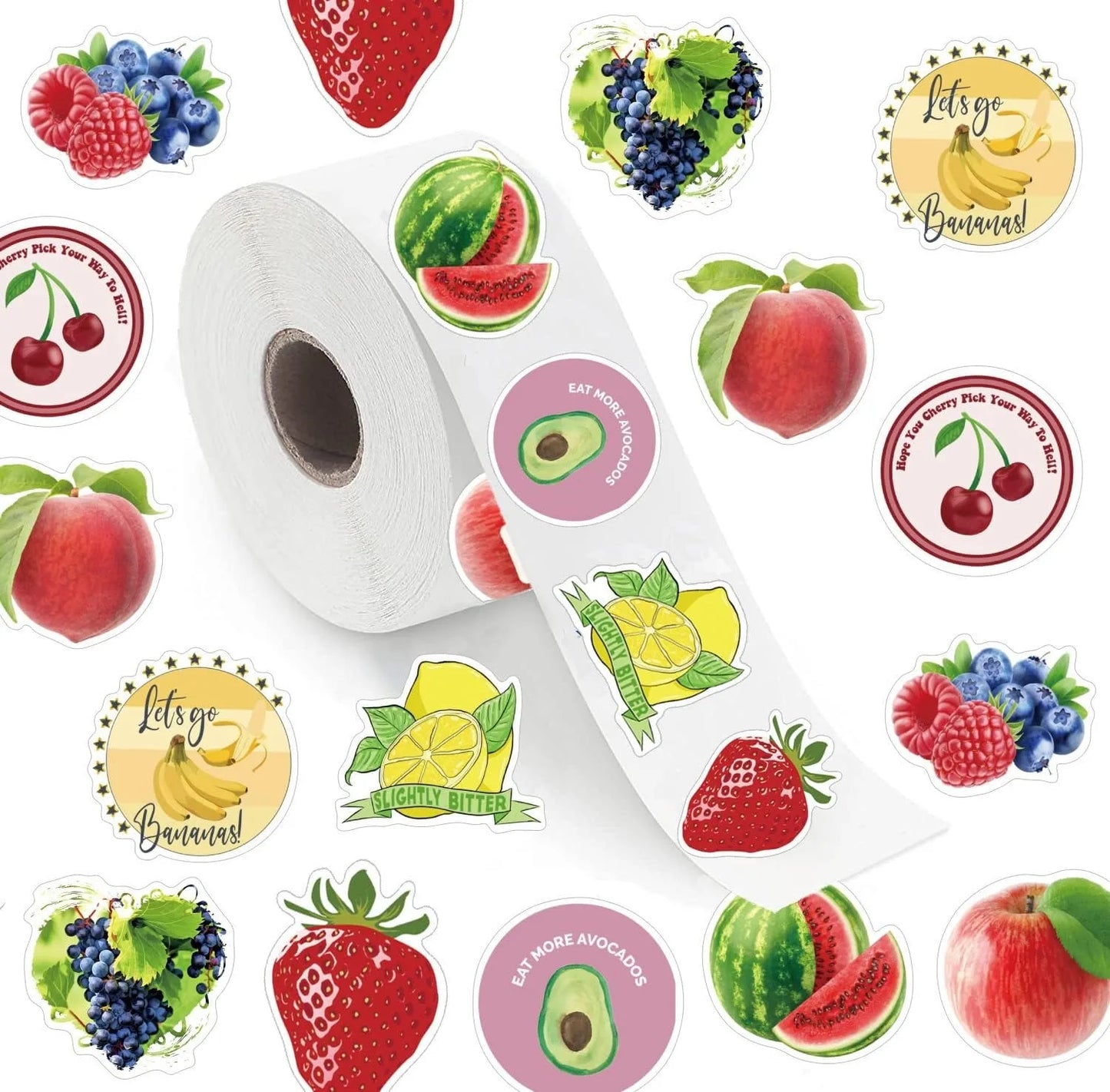 500 Pcs / roll 2.5cm Fruits and Vegetables Stickers