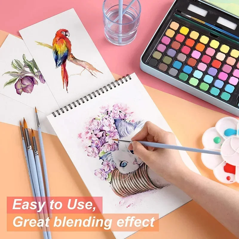 Watercolor Painting  48 Colors Solid Water Color Paint With Brush