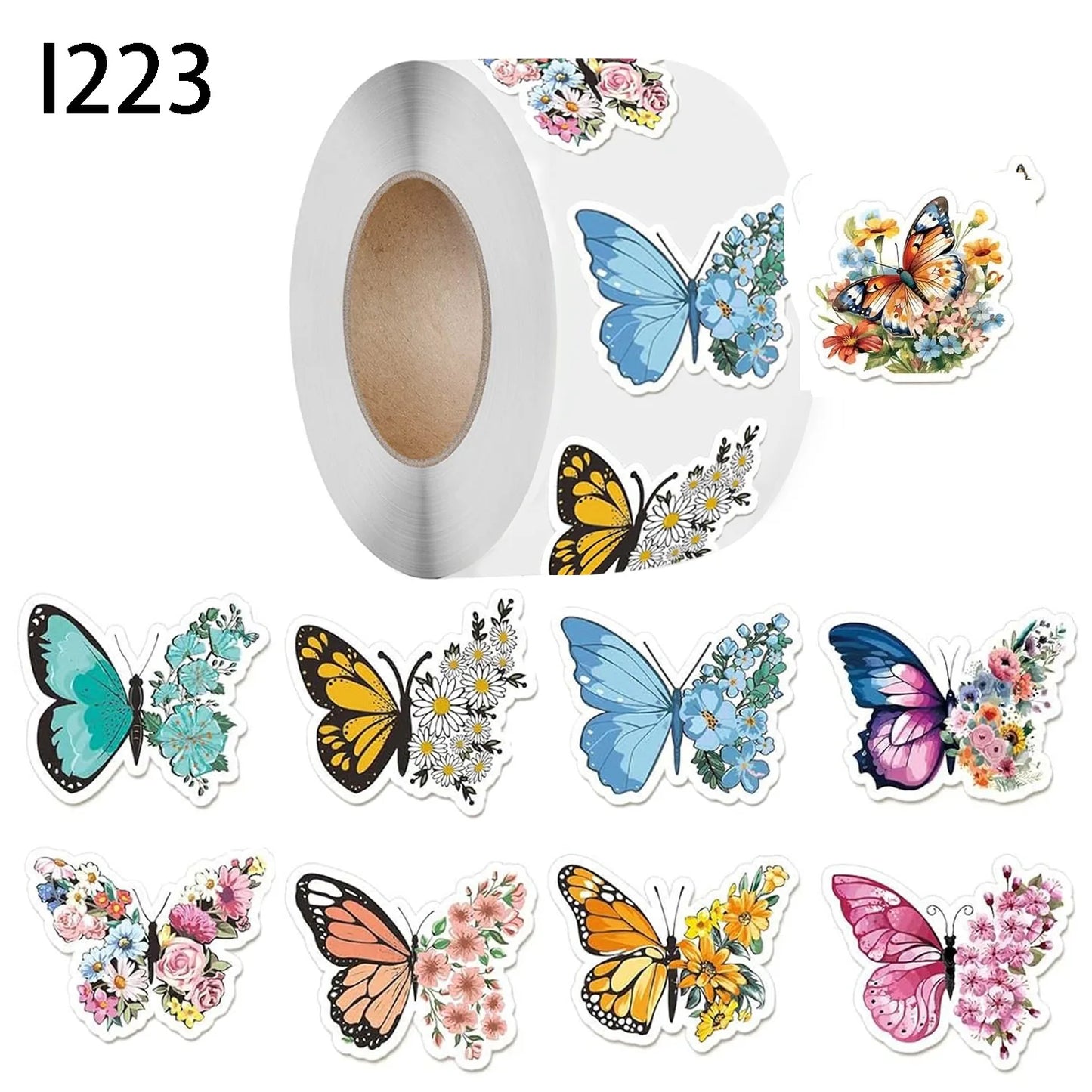 500Pcs /1 Rolls 3.8cm/1.5 inch Butterfly Flower Shaped Sticker
