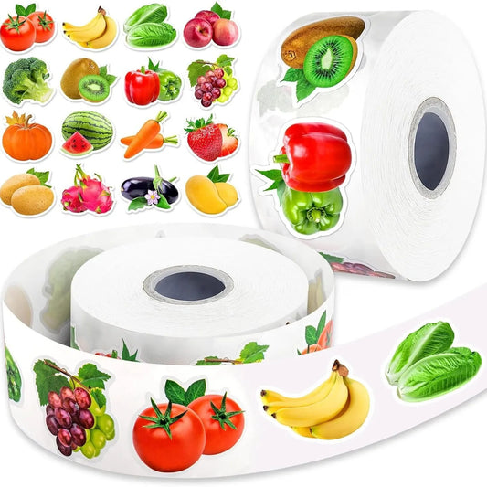 500 Pcs / roll 2.5cm Fruits and Vegetables Stickers