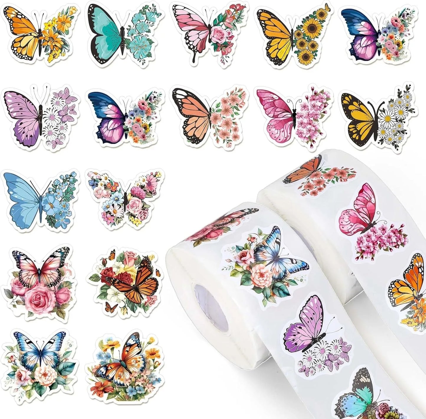 500Pcs /1 Rolls 3.8cm/1.5 inch Butterfly Flower Shaped Sticker