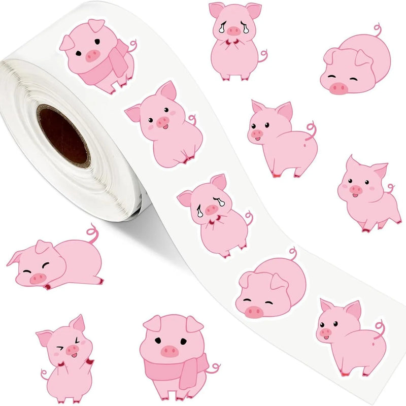 500 Stück/Rolle rosa Schweinchen-Aufkleber