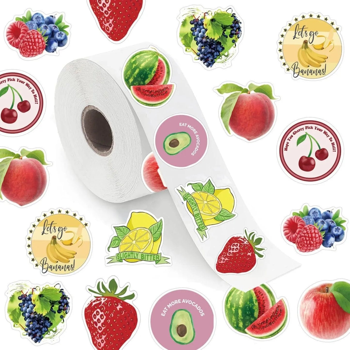 500 Pcs / roll 2.5cm Fruits and Vegetables Stickers