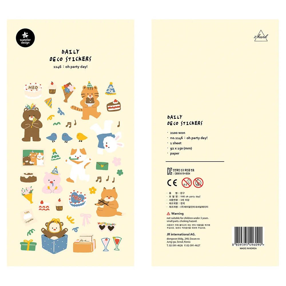 Korean Import Original Suatelier Collection Kawaii Daily Stickers