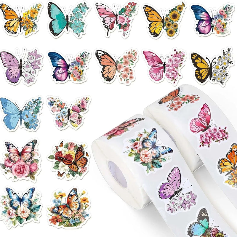 500Pcs /1 Rolls 3.8cm/1.5 inch Butterfly Flower Shaped Sticker