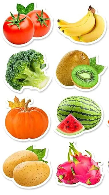 500 Pcs / roll 2.5cm Fruits and Vegetables Stickers