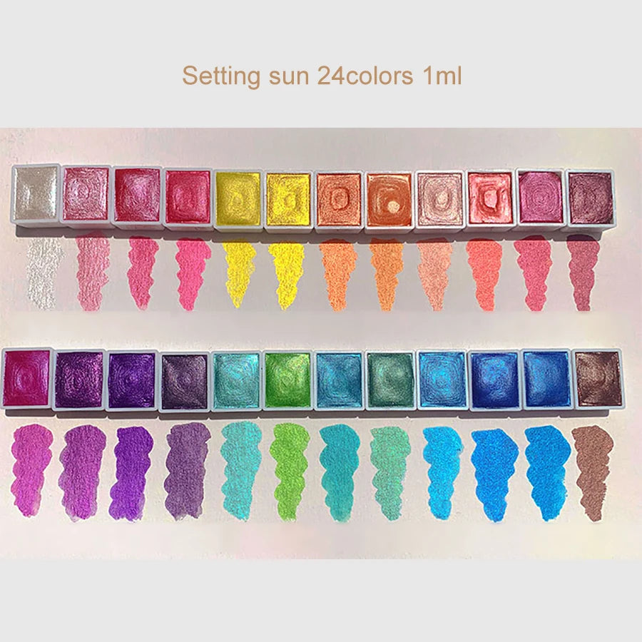 Watercolor set, 24 colors, Pearlescent Metal Solid