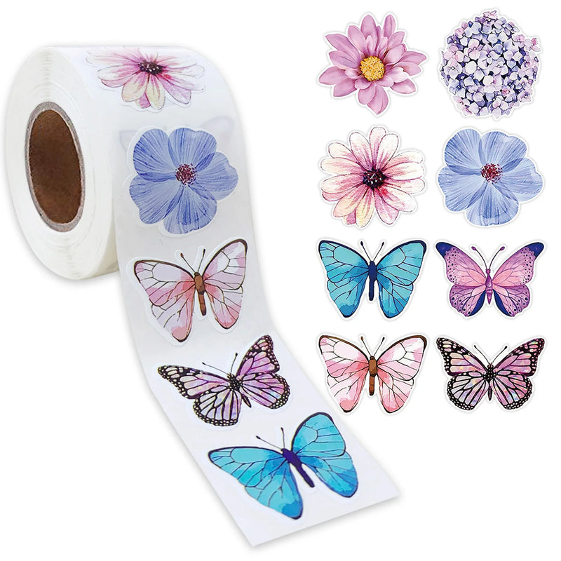 500Pcs /1 Rolls 2.5cm/1inch Butterfly Flower Shaped Stickers