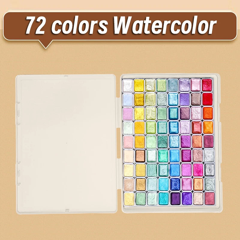 72 Colors Metallic Watercolors with Intense Sparkle