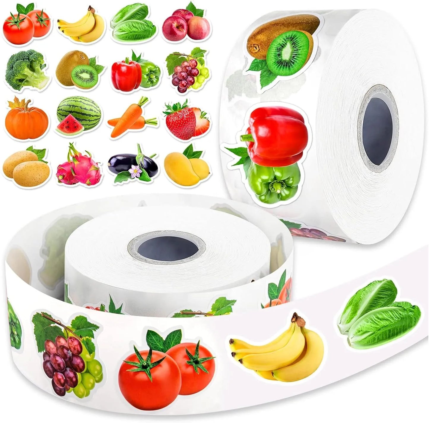 500 Pcs / roll 2.5cm Fruits and Vegetables Stickers