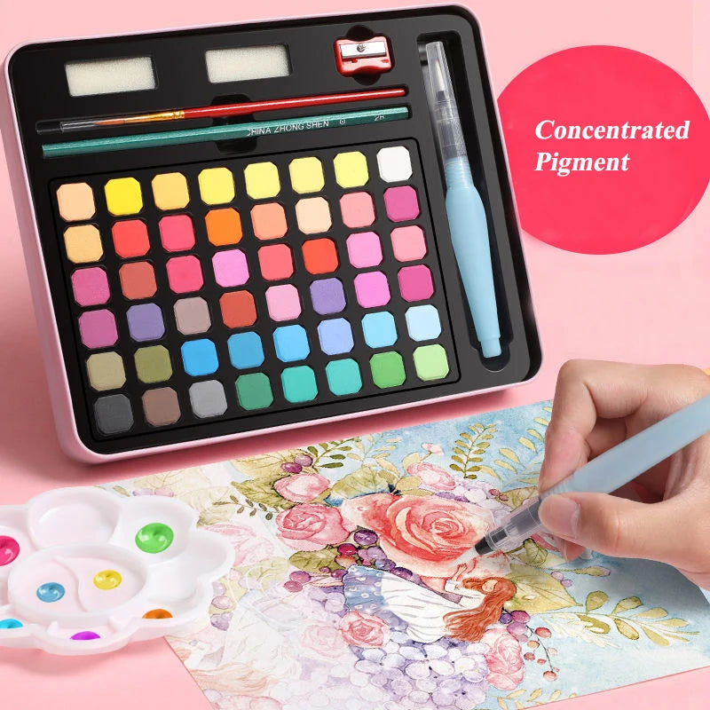 Watercolor Painting  48 Colors Solid Water Color Paint With Brush