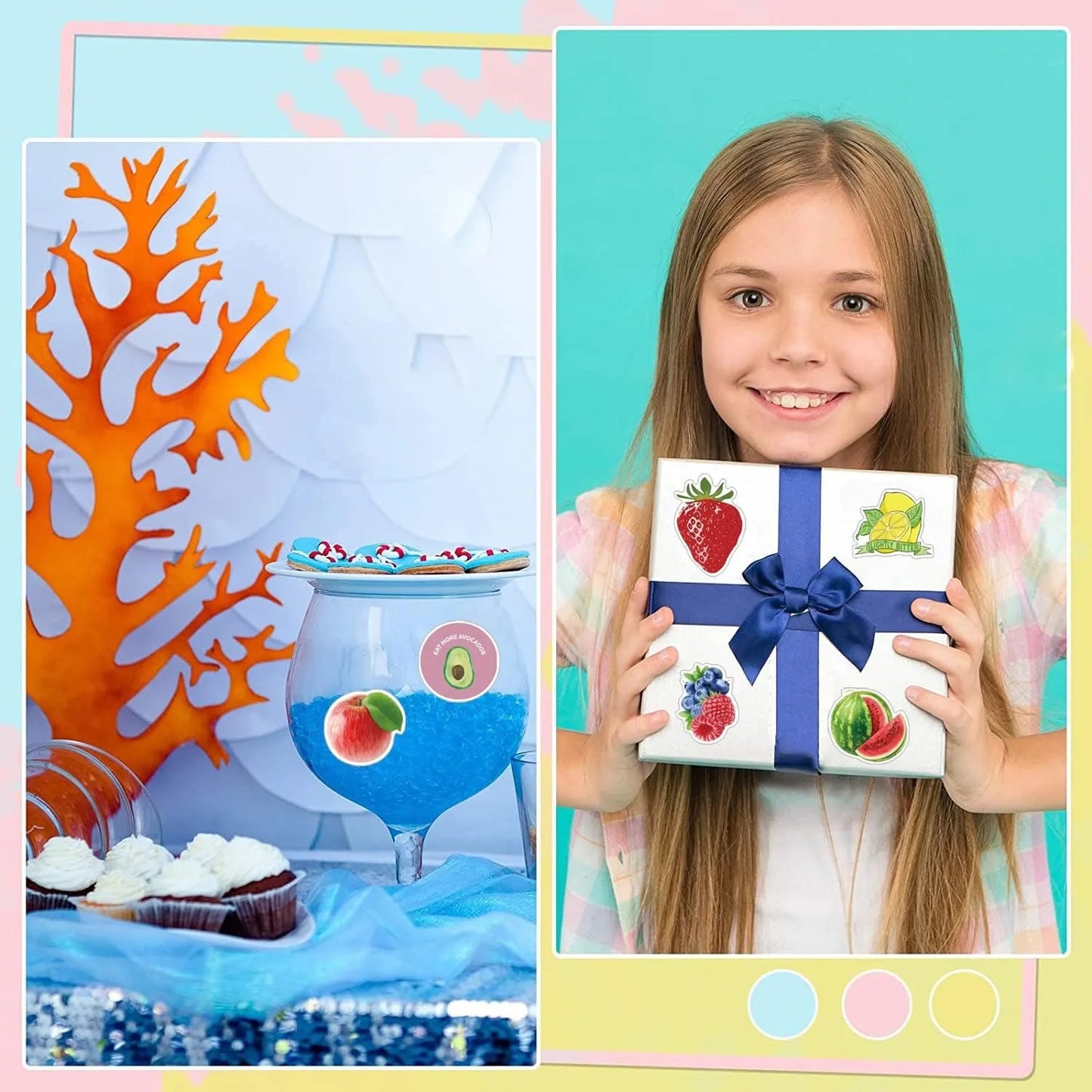 500 Pcs / roll 2.5cm Fruits and Vegetables Stickers