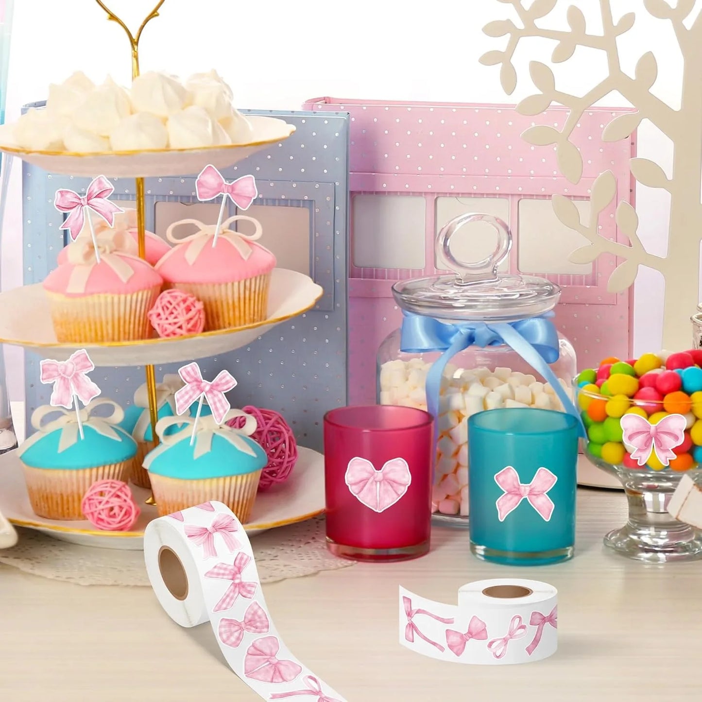 500Pcs/ 1 Roll Cartoon Bow Stickers