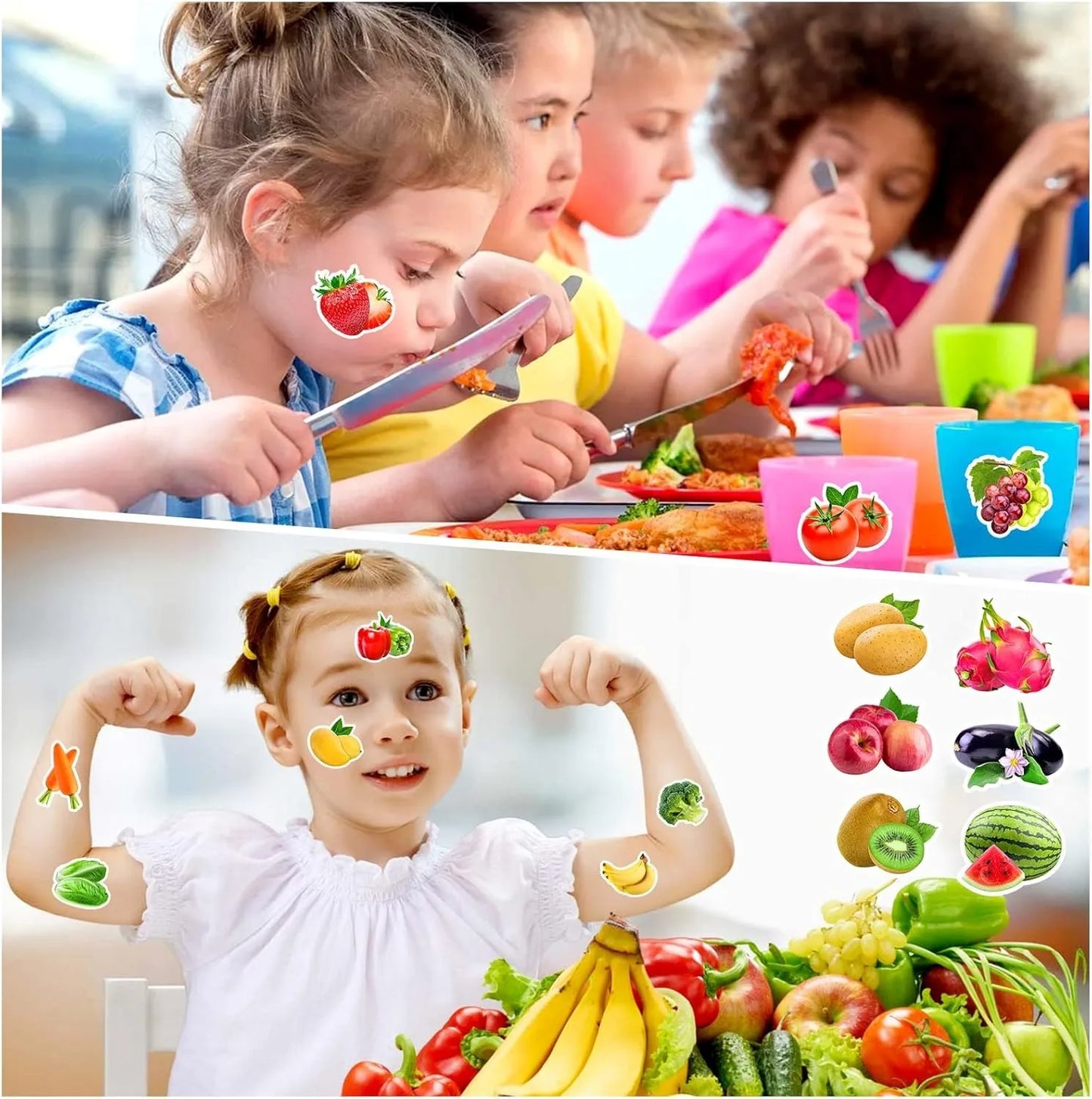 500 Pcs / roll 2.5cm Fruits and Vegetables Stickers