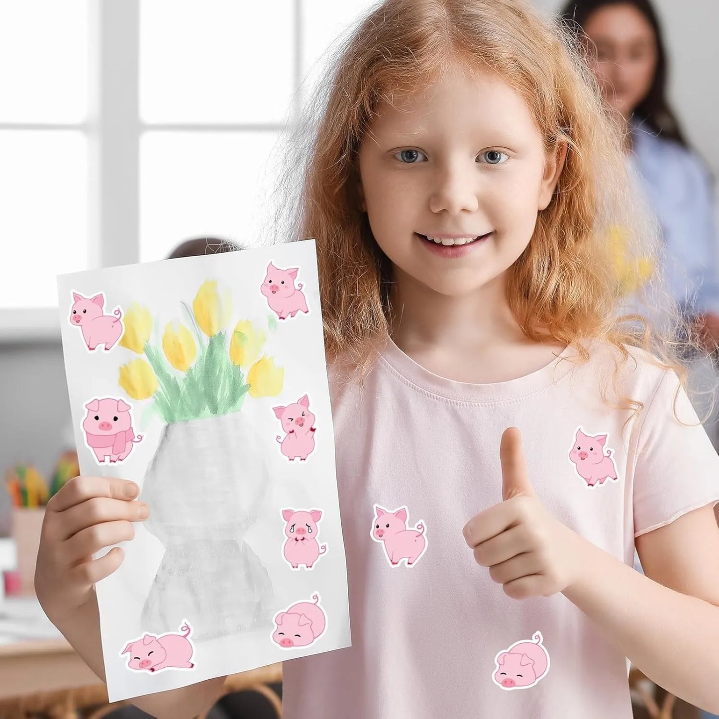 500 Pcs/roll Pink Pig Stickers