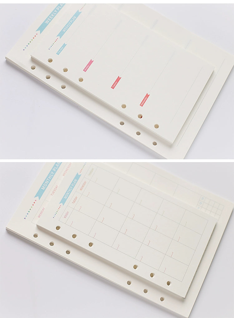 40 Sheet A5/A6 6 Ring Paper Refill Loose-leaf To Do/Weekly/Monthly/Grid