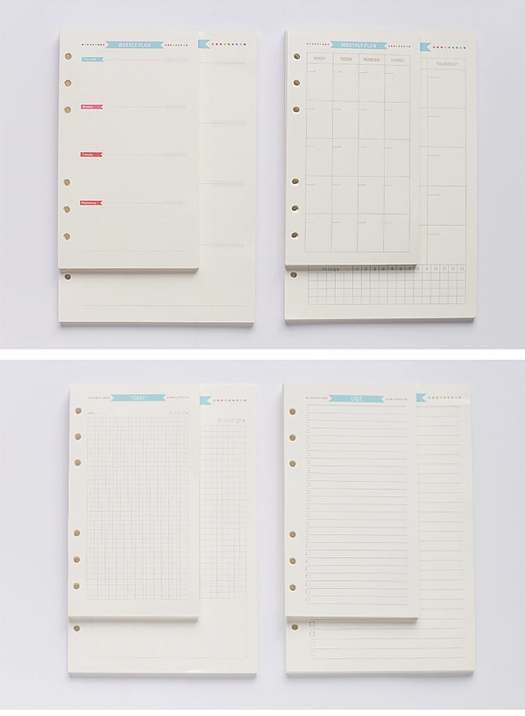 40 Sheet A5/A6 6 Ring Paper Refill Loose-leaf To Do/Weekly/Monthly/Grid